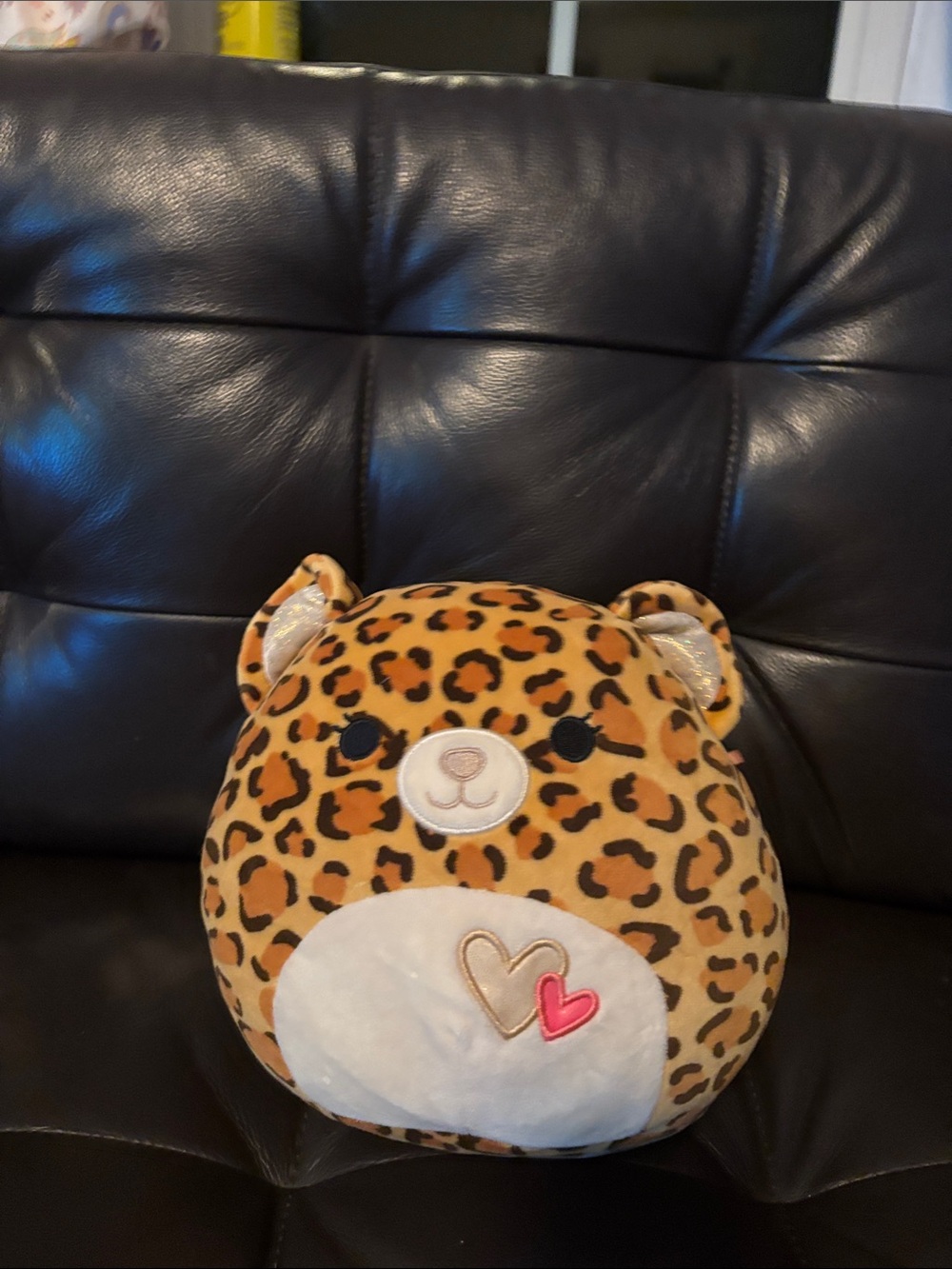 Squishmallows Leopard Print Heart Accent Pillow in Gold and White